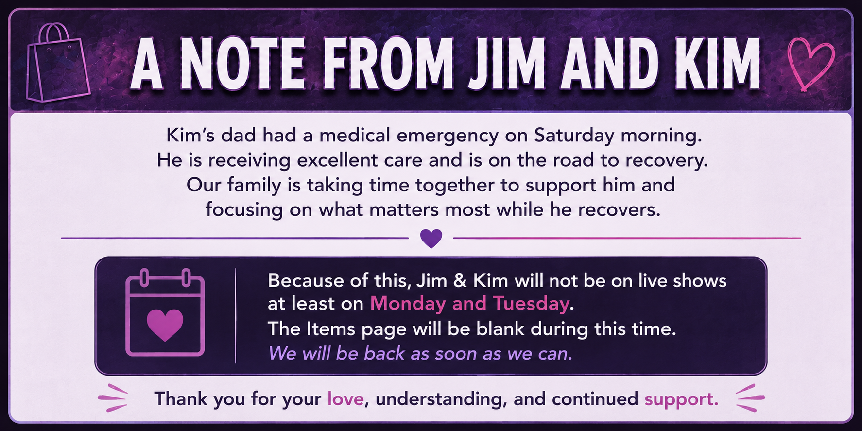 A note from Jim and Kim